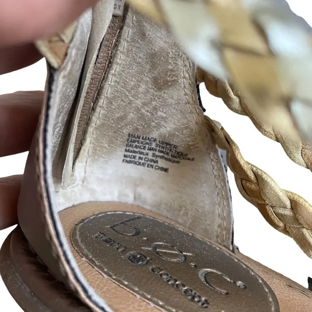 B.O.C BORN CONCEPT Metallic Gold Silver Woven Leather Flat Sandals 7
